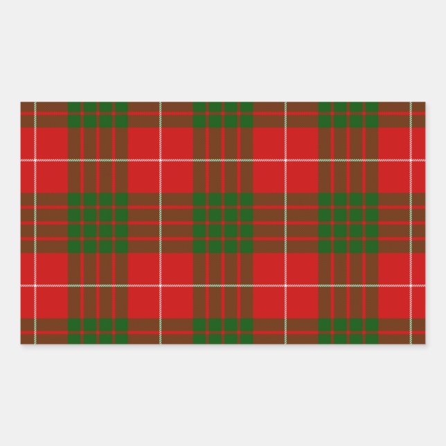 Crawford tartan red green plaid rectangular sticker (Front)