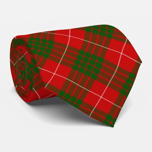 Crawford tartan red green plaid tie (Rolled)