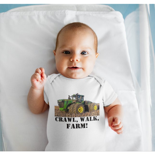 Crawl Walk Farm Funny Tractor Equipment  Baby Bodysuit (Creator Uploaded)