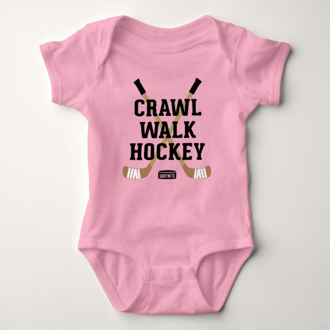 Crawl Walk Hockey Cute Funny Infant Girl Baby Bodysuit (Front)