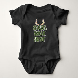 Crawl Walk Hunt funny baby boy shirt with antlers