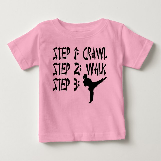 Crawl Walk Karate baby girls t-shirt (Front)