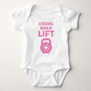 CRAWL WALK LIFT cute pink kettlebell baby bodysuit