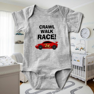 Crawl Walk Race funny auto racing baby bodysuit