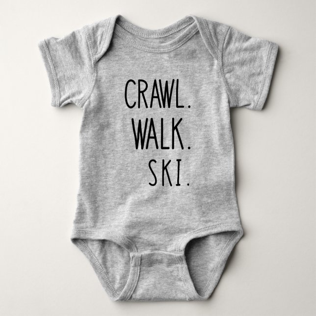 Crawl Walk Ski, Cute Skiing Lover Baby Bodysuit (Front)