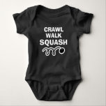 CRAWL WALK SQUASH sports bodysuit for new baby<br><div class="desc">CRAWL WALK SQUASH blue bodysuit for new baby. Funny quote for newborn child and parents. Fun 1st Birthday / baby shower / pregnancy gift ideas for new mum or dad / parents / grandparents. Available in other colours. Cute sports jumpsuit design with typography template. Custom body suit for infants and...</div>