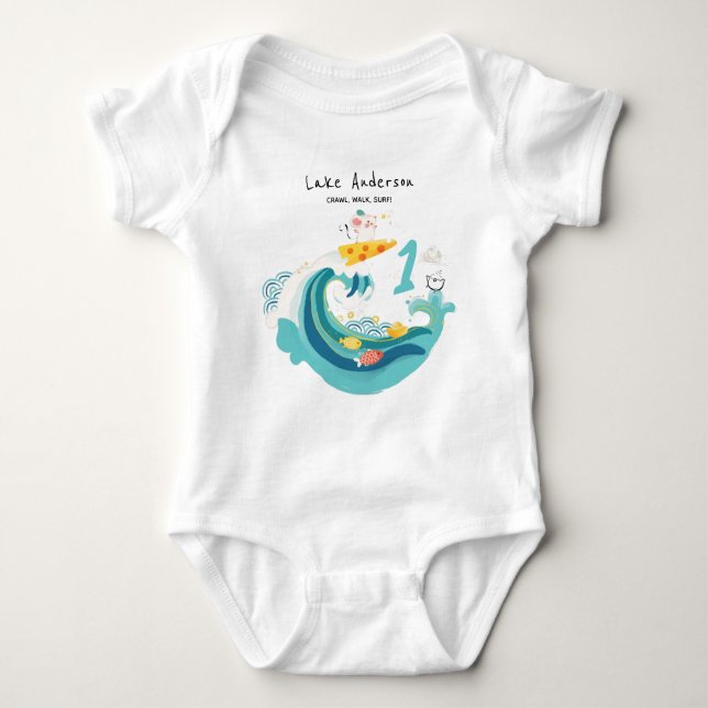 Crawl, Walk, Surf Wave Rat/Mouse Zodiac Baby Bodysuit (Front)