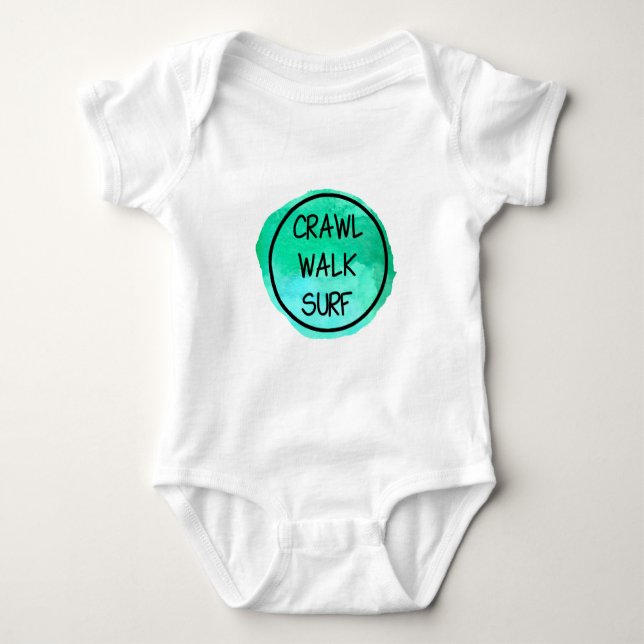 Crawl Walk Surf with Green Emblem Baby Bodysuit (Front)