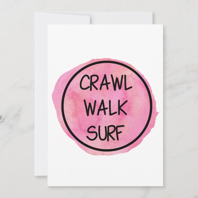 Crawl Walk Surf with Pink Design Invitation (Front)