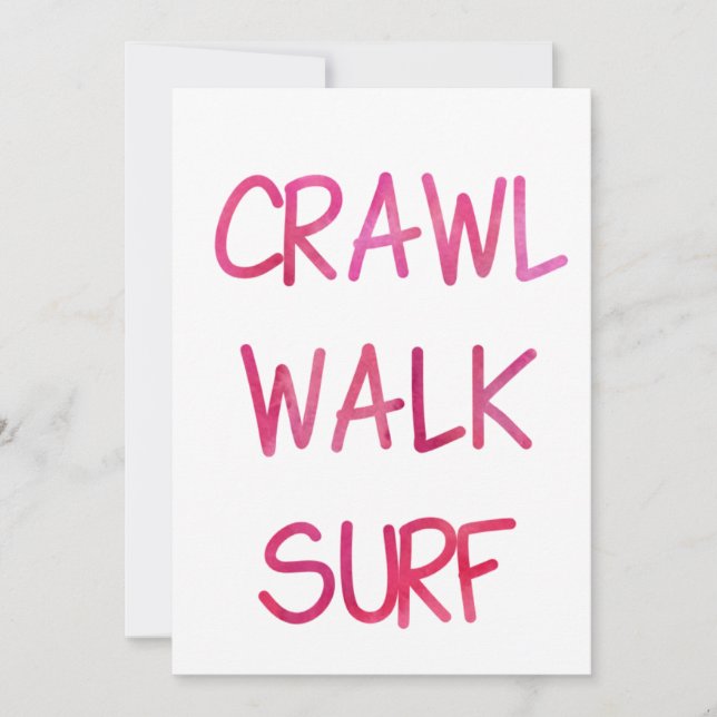 Crawl Walk Surf with Pink Font Invitation (Front)