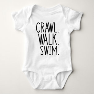 Crawl Walk Swim, Cute Little Swimmer Baby Bodysuit