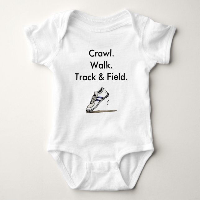 Crawl Walk Track and Field Spikes Baby Bodysuit (Front)