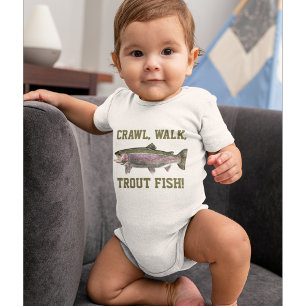 Crawl Walk Trout Fish Funny Baby Fishing Baby Bodysuit