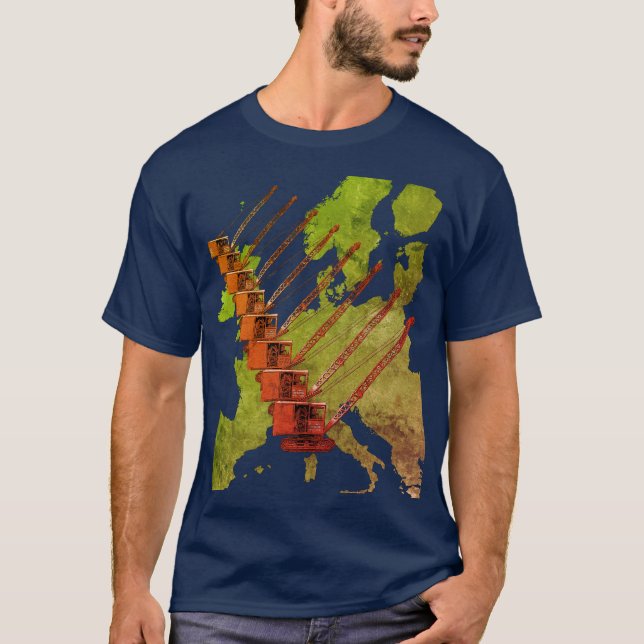 Crawler Crane Map of Europe Operating Engineer T-Shirt (Front)