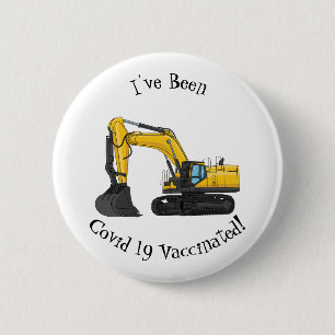 Crawler excavator cartoon illustration 6 cm round badge