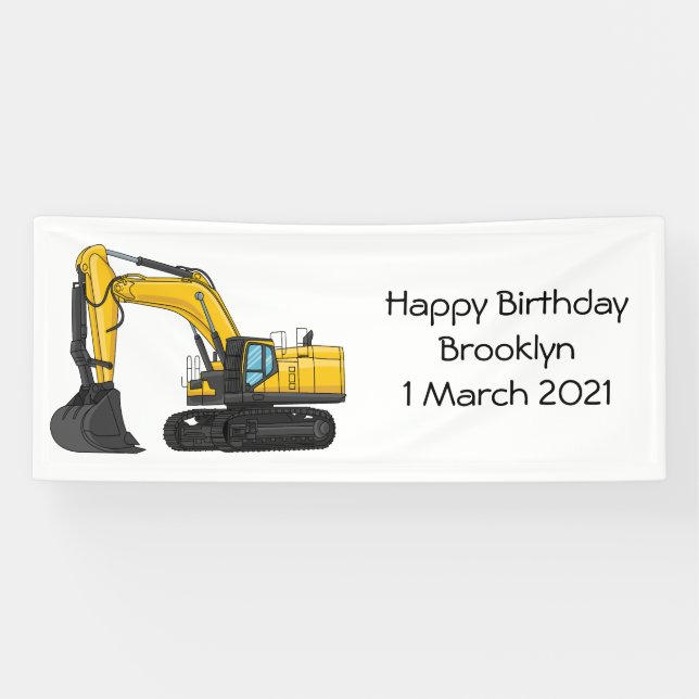 Crawler excavator cartoon illustration banner (Horizontal)