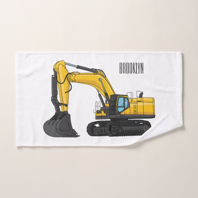 Crawler excavator cartoon illustration bath towel set (Hand Towel)