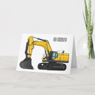 Crawler excavator cartoon illustration card