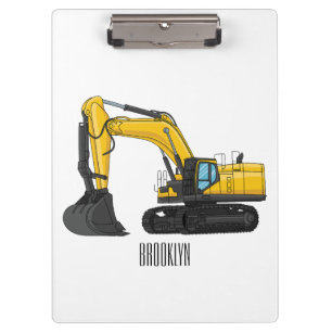 Crawler excavator cartoon illustration clipboard