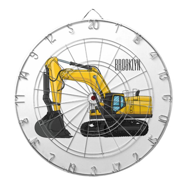 Crawler excavator cartoon illustration dartboard (Front)