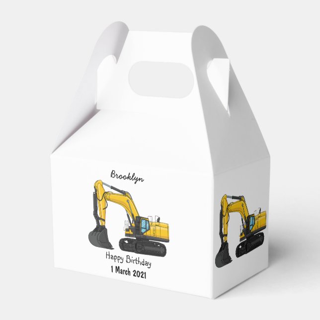 Crawler excavator cartoon illustration favour box (Front Side)