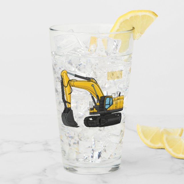 Crawler excavator cartoon illustration  glass (Back Ice)