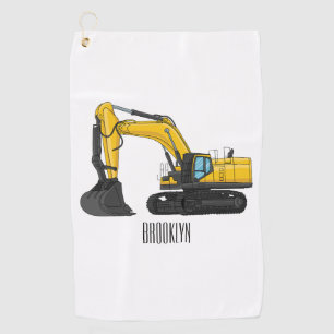 Crawler excavator cartoon illustration golf towel