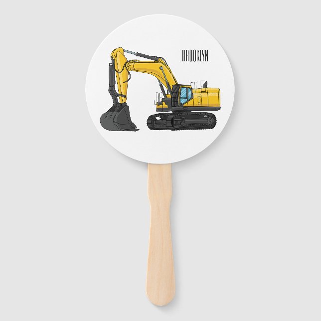 Crawler excavator cartoon illustration hand fan (Front)