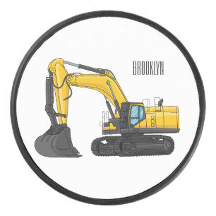 Crawler excavator cartoon illustration hockey puck