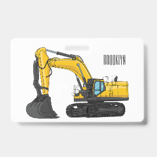 Crawler excavator cartoon illustration ID badge