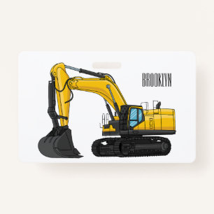 Crawler excavator cartoon illustration ID badge