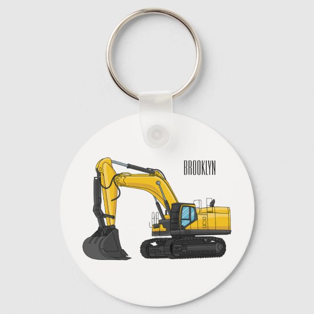 Crawler excavator cartoon illustration key ring (Front)