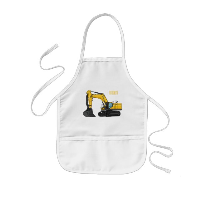 Crawler excavator cartoon illustration kids apron (Front)