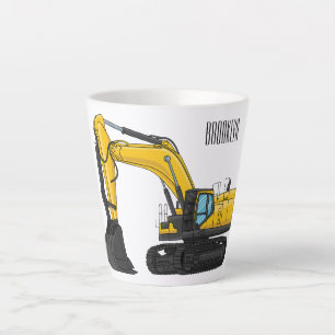 Crawler excavator cartoon illustration latte mug