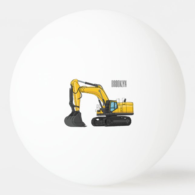Crawler excavator cartoon illustration ping pong ball (Front)