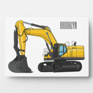 Crawler excavator cartoon illustration plaque