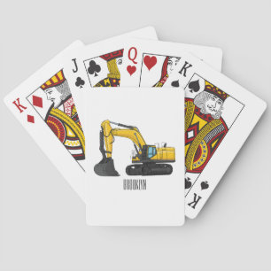 Crawler excavator cartoon illustration playing cards