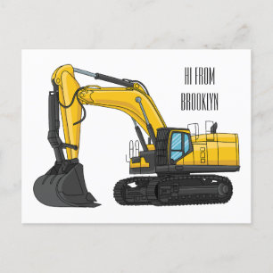 Crawler excavator cartoon illustration postcard