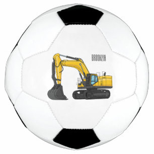 Crawler excavator cartoon illustration soccer ball