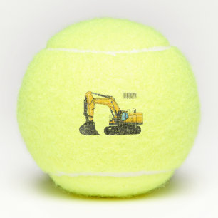 Crawler excavator cartoon illustration  tennis balls