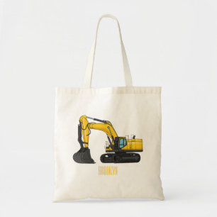 Crawler excavator cartoon illustration tote bag