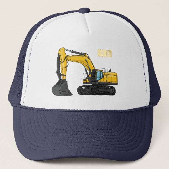 Crawler excavator cartoon illustration trucker hat (Front)