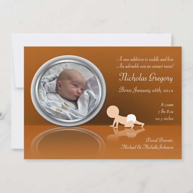 Crawling Baby Reflection Birth Announcements (Front)