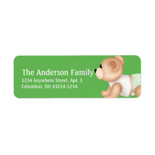 Crawling Teddy Bear Baby Green Address Labels