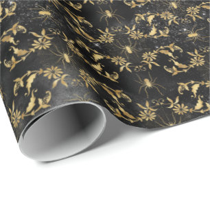 Crawly Spider Floral Halloween Pattern Wrapping Paper