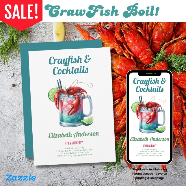 Crayfish Cocktail Party Crawfish Boil Festival Invitation (Creator Uploaded)