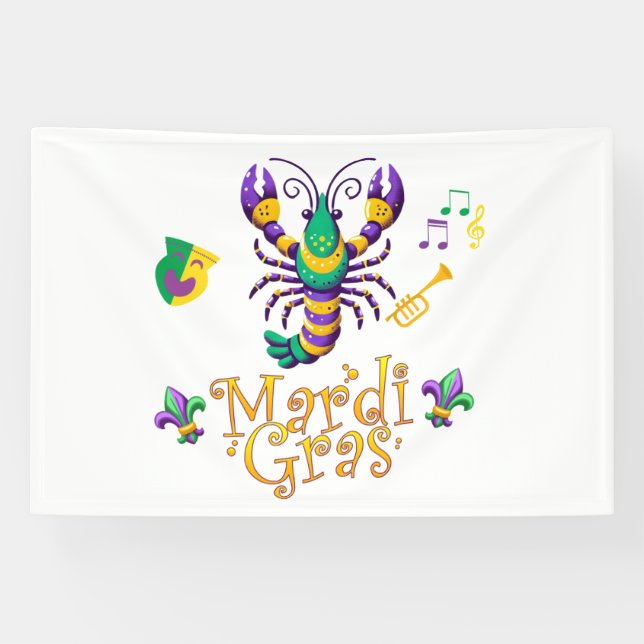 Crayfish Fleur de lis Mardi Gras  Banner (Horizontal)