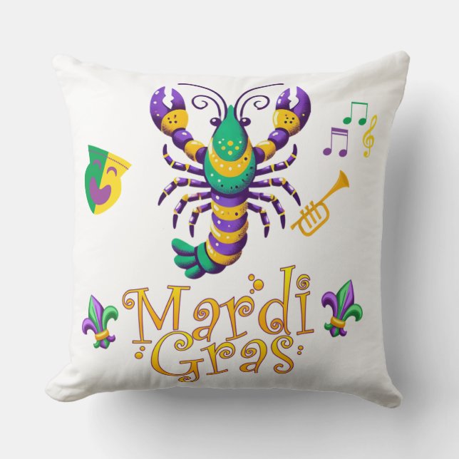 Crayfish Fleur de lis Mardi Gras  Cushion (Front)