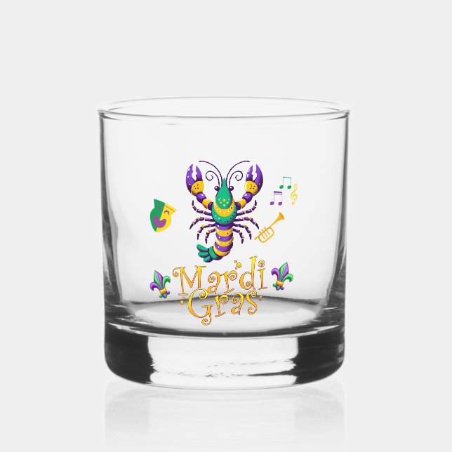 Crayfish Fleur de lis Mardi Gras  Whiskey Glass (Back)