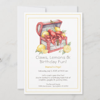 Crayfish & Lemon Treasure Chest Birthday Invitation